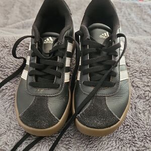 Adidas Kids Black and White Sneakers with Tan Sole